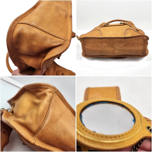 Cole Haan Musturd Yellow Leather Hobo Shoulder Hand Bag Whipstitch Boho Medium - Picture 3 of 16